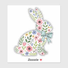Pegatina Pink and Blue Wildflower Easter Rabbit