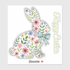 Pegatina Pink and Blue Wildflower Easter Rabbit