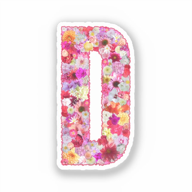 Pegatina Pink Botanical Monogram Floral Letter D Initial (Anverso)