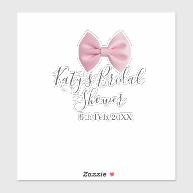 Pegatina Pink bow bridal shower name date pastel stylish te (Hoja)
