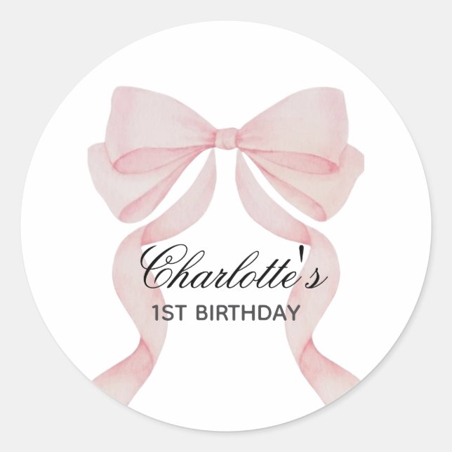 Pegatina Pink Bow Girl First Birthday (Anverso)