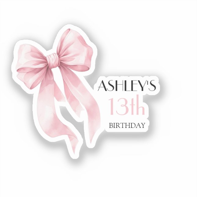 Pegatina Pink Bow Girls Birthday (Anverso)