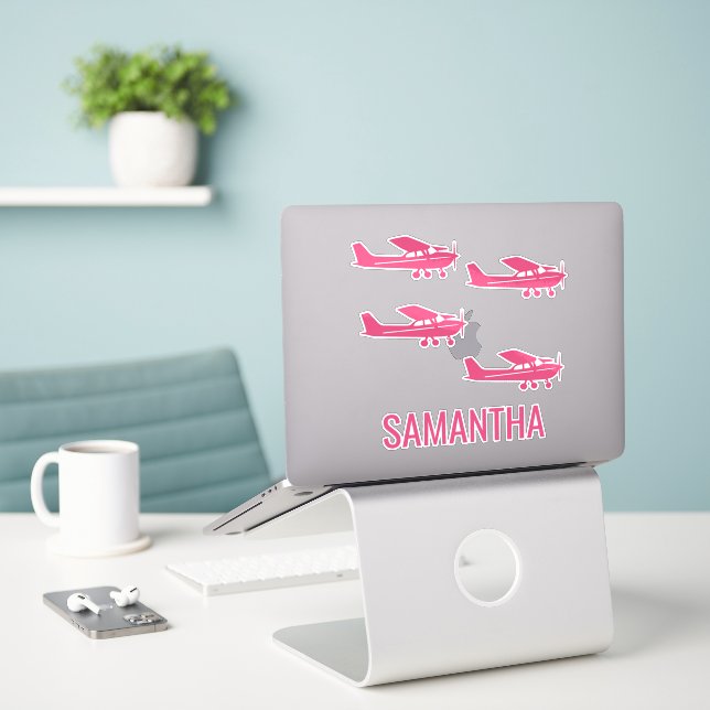 Pegatina Pink Cessna Airplane Girly Chic Fun Custom (Ordenado portátil  en el escritorio)