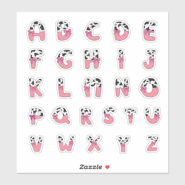 Pegatina Pink Coquette Cow Print Alphabet Cowgirl Letters (Hoja)