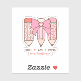 Pegatina Pink Coquette Valentine Teacher Pencil Custom