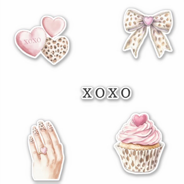 Pegatina Pink Cream Animal Bow Cupcake Hearts Birthday (Anverso)