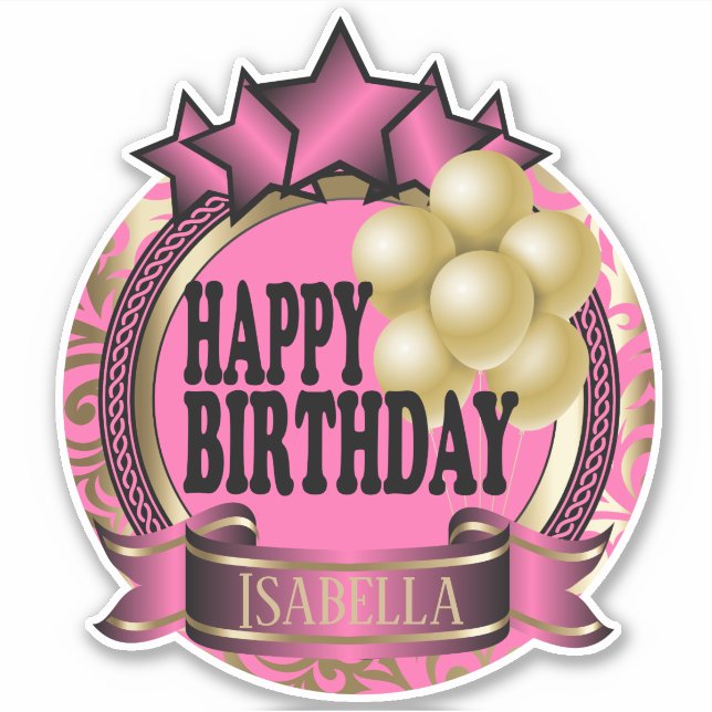 Pegatina Pink Happy BIrthday - Añadir nombre - Kiss-Cut (Anverso)