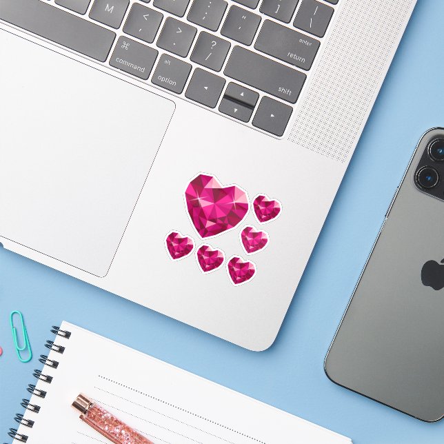 Pegatina Pink Heart Gemstone Custom-Cut Vinyl Sticker (Ordenado portátil  con iPhone)