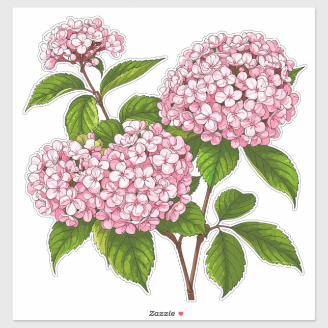 Pegatina Pink Hydrangea Flowers in Full Bloom (Hoja)