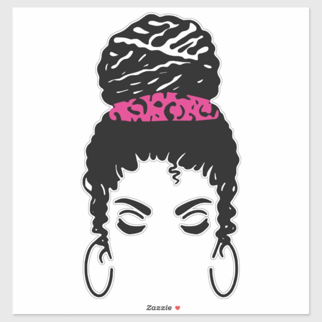 Pegatina Pink Leopard Messy Bun Sticker – 2–14" Vinyl Stick (Hoja)