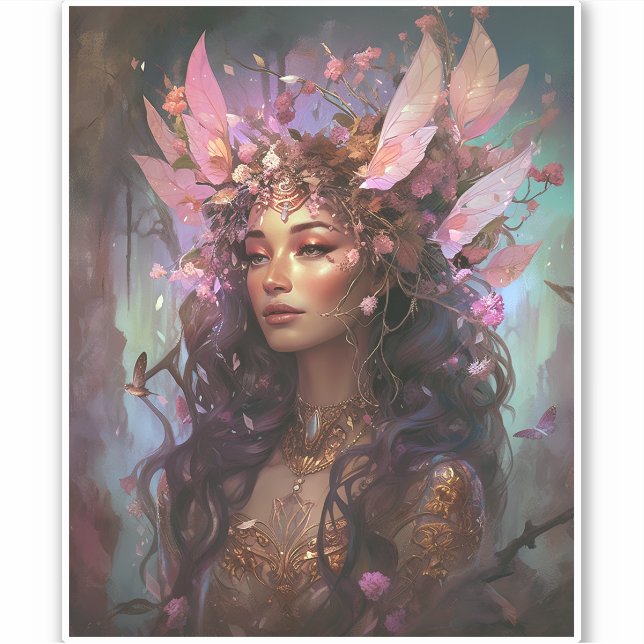 Pegatina Pink Purple Fairy Queen Fantasy Art (Anverso)