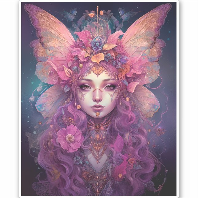 Pegatina Pink Purple Fairy Queen Fantasy Art (Anverso)
