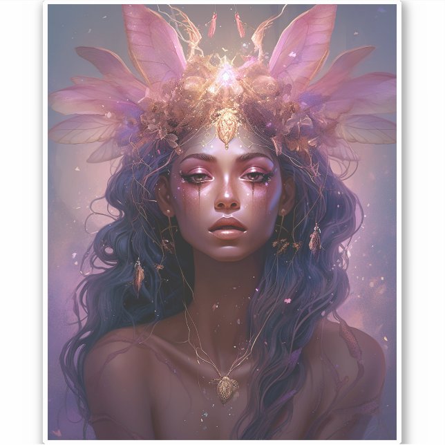 Pegatina Pink Purple Fairy Queen Fantasy Art (Anverso)