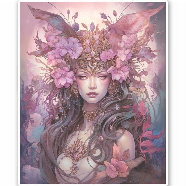 Pegatina Pink Purple Fairy Queen Fantasy Art (Anverso)