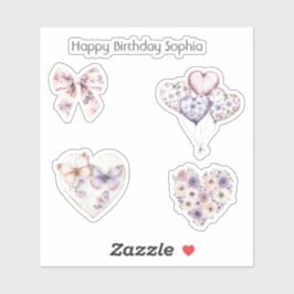Pegatina Pink Purple Floral Heart Balloons Birthday