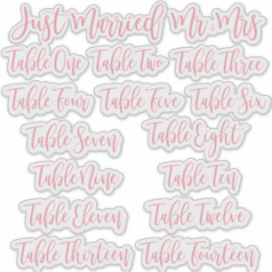 Pegatina Pink Typography Just Married, Mr & Mrs and Table