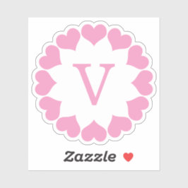 Pegatina Pink Valentine Hearts in a Circle with Initial