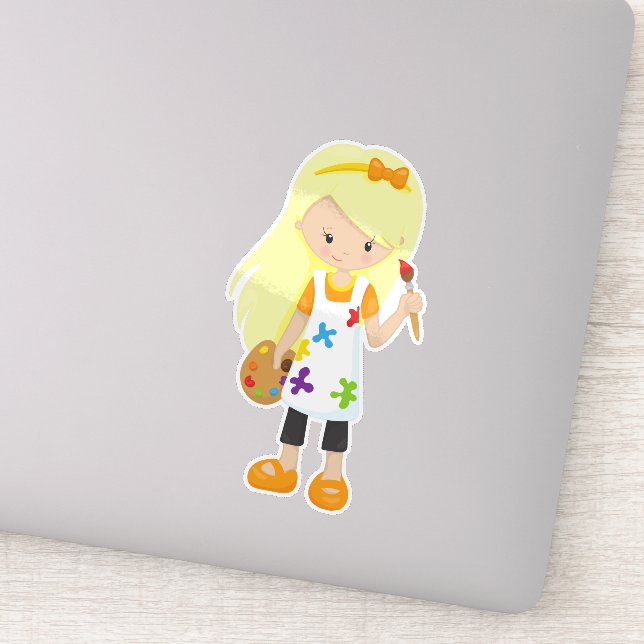 Pegatina Pintor, pintor, Chica, pelo rubio (Detalle)