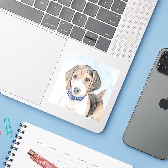 Pegatina Pintura Beagle - Arte Perro Original Cuto (Ordenado portátil con iPhone)