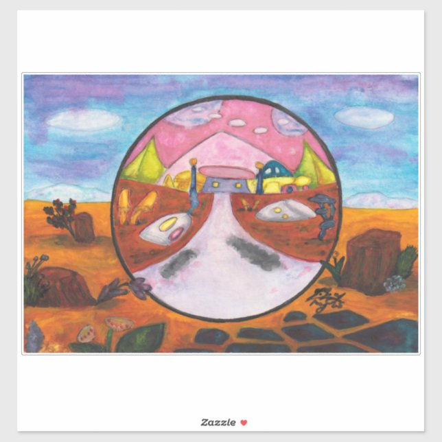 Pegatina Pintura de acuarela Ciencia Ficción Dimensión Arte (Hoja)