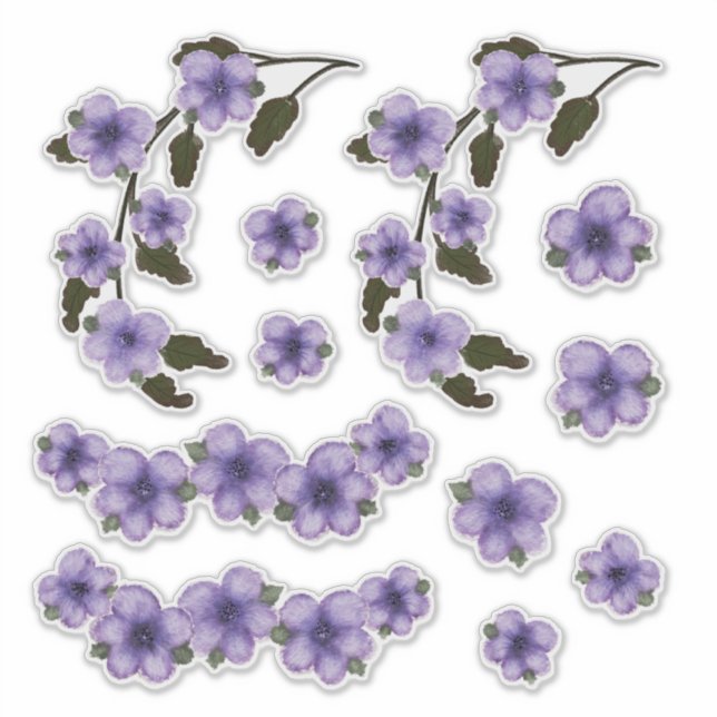 Pegatina Pintura de Acuarela de Flores Moradas (Anverso)