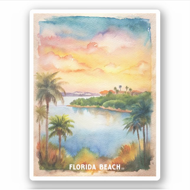 Pegatina Pintura de acuarela de Florida Beach (Anverso)