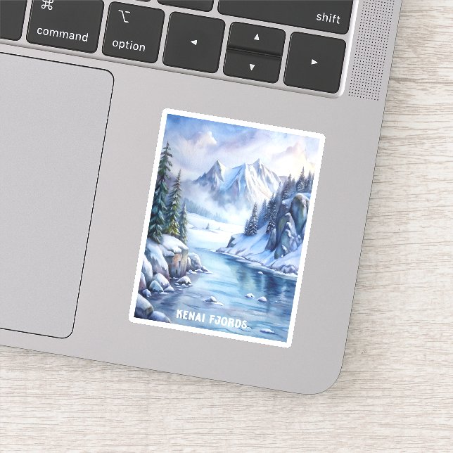 Pegatina Pintura de acuarela del parque nacional de fiordos (Detalle)