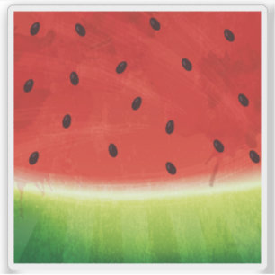Pegatina Pintura de acuarela natural roja y verde de sandía