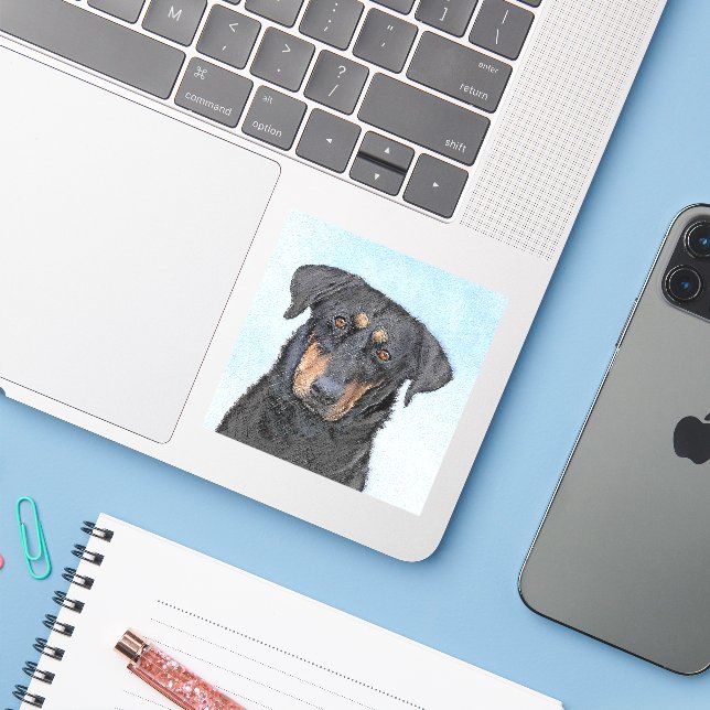 Pegatina Pintura de Beauceron - Arte de perros original y b (Ordenado portátil con iPhone)