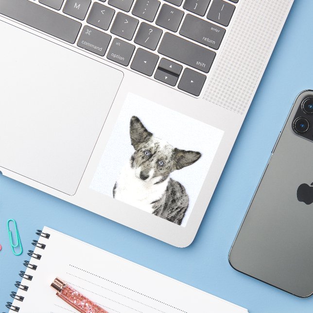 Pegatina Pintura de Cardigan Welsh Corgi - Arte Perro Origi (Ordenado portátil con iPhone)