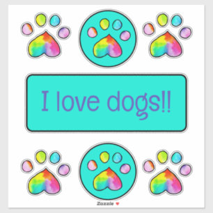 Pegatina Pintura de color arcoiris "I love Dogs"