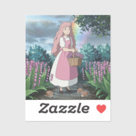 Pegatina Pintura de color de agua de una niña que coge un f