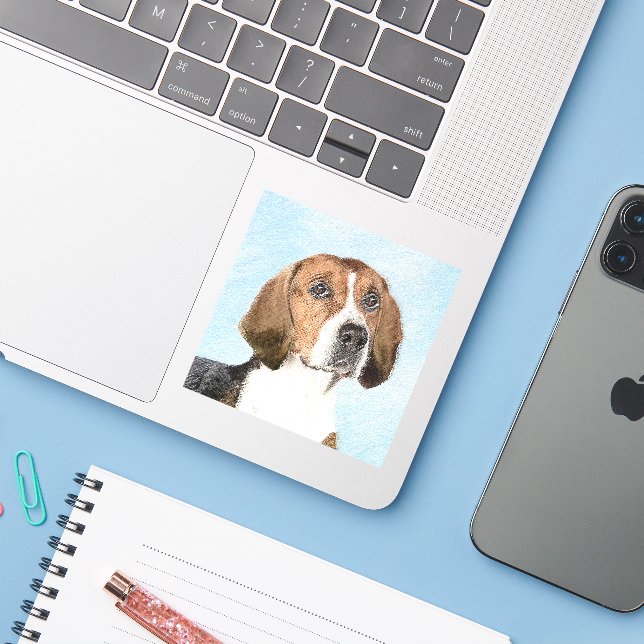 Pegatina Pintura de Foxhound inglesa - Arte Perro Original  (Ordenado portátil con iPhone)