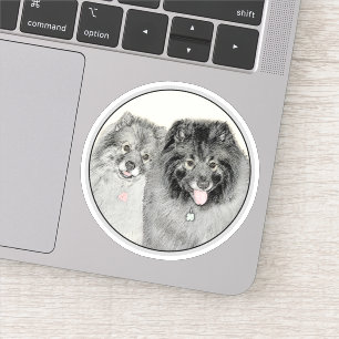 Pegatina Pintura de madre y hijo Keeshond - Arte de perro o