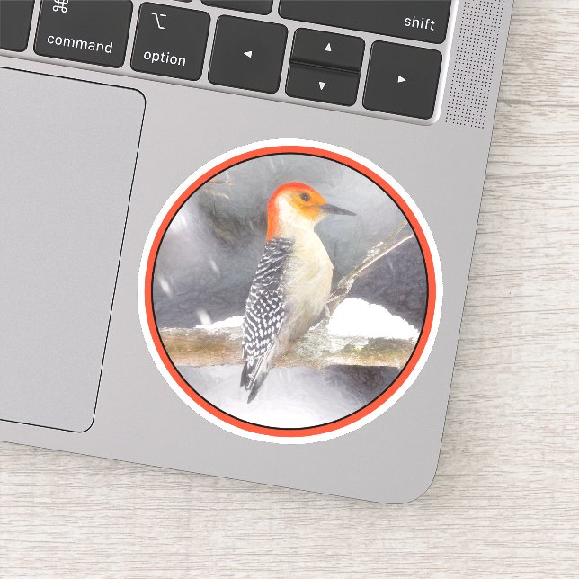 Pegatina Pintura de pájaro de madera roja (Detalle)