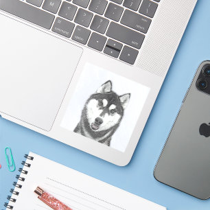 Pegatina Pintura de perro Husky Siberiano (negro y blanco)