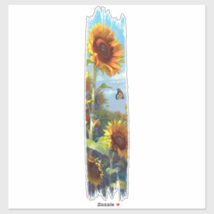 Pegatina Pintura de pincel de girasol y mariposa