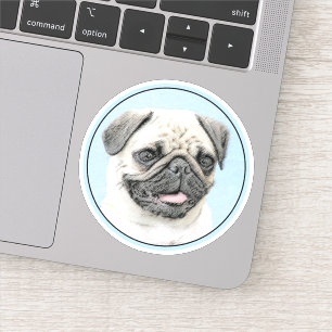 Pegatina Pintura de pug - Arte de perro original lindo