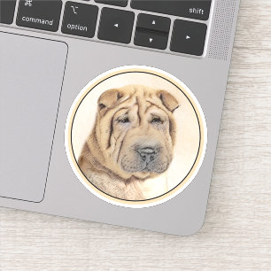 Pegatina Pintura de Shar Pei - Arte Perro Original Cuto