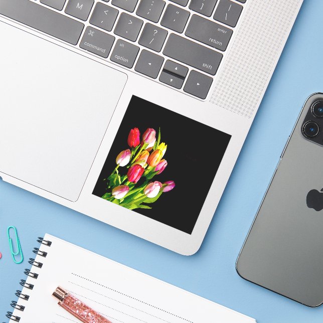Pegatina Pintura de tulipán - Arte de flores original (Ordenado portátil con iPhone)