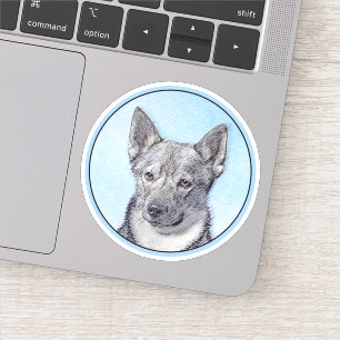 Pegatina Pintura de Vallhund Sueca - Arte Perro Original Cu