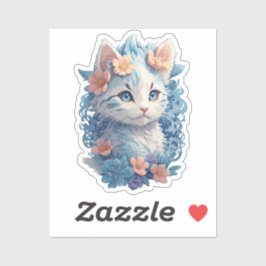 Pegatina Pintura en acuarela de gato adorable con salpicadu