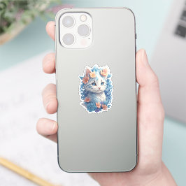 Pegatina Pintura en acuarela de gato adorable con salpicadu