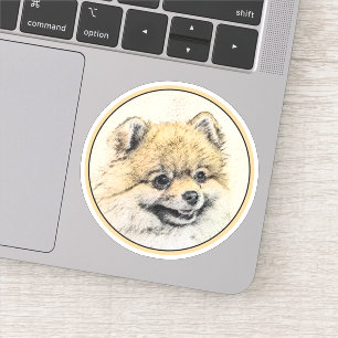 Pegatina Pintura Pomerania (Naranja) - Arte Perro Original