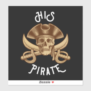 Pegatina Pirata Antiguo Negro Calavera y Espada