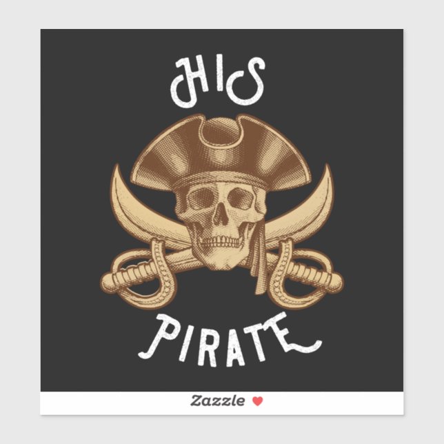 Pegatina Pirata Antiguo Negro Calavera y Espada (Hoja)