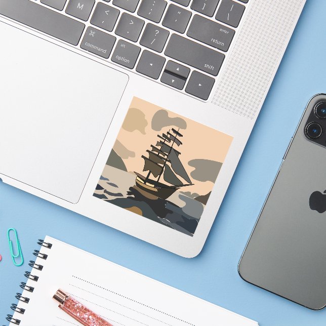 Pegatina Pirata Pirata Aventura Barco Pirata (Ordenado portátil con iPhone)