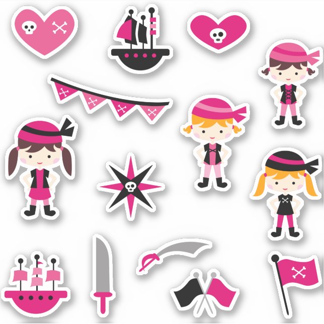 Pegatina Pirata rosa bonito | Piratas Chicas de Guay (Anverso)