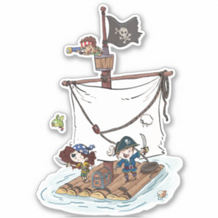 Pegatina Piratas Cuidados Navegando Por Raft   PERSONALIZAD