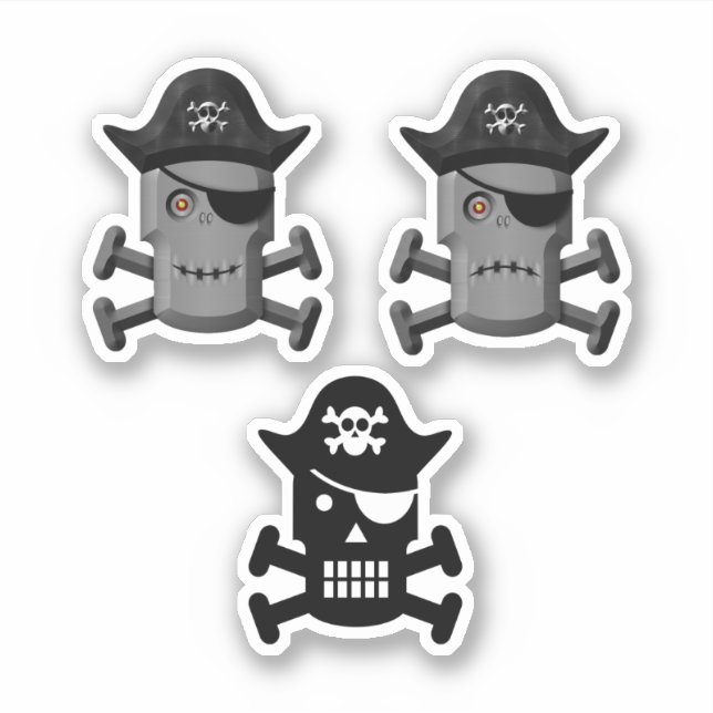 Pegatina Pirate Robot Jolly Roger 3 Pack (Anverso)